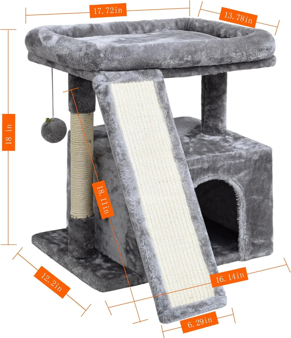 Small Cat Tree for Indoor Cats, Cat Tower with Scratching Post and Board, Cat House with Perch for Kitten, Stable Condo and Stan