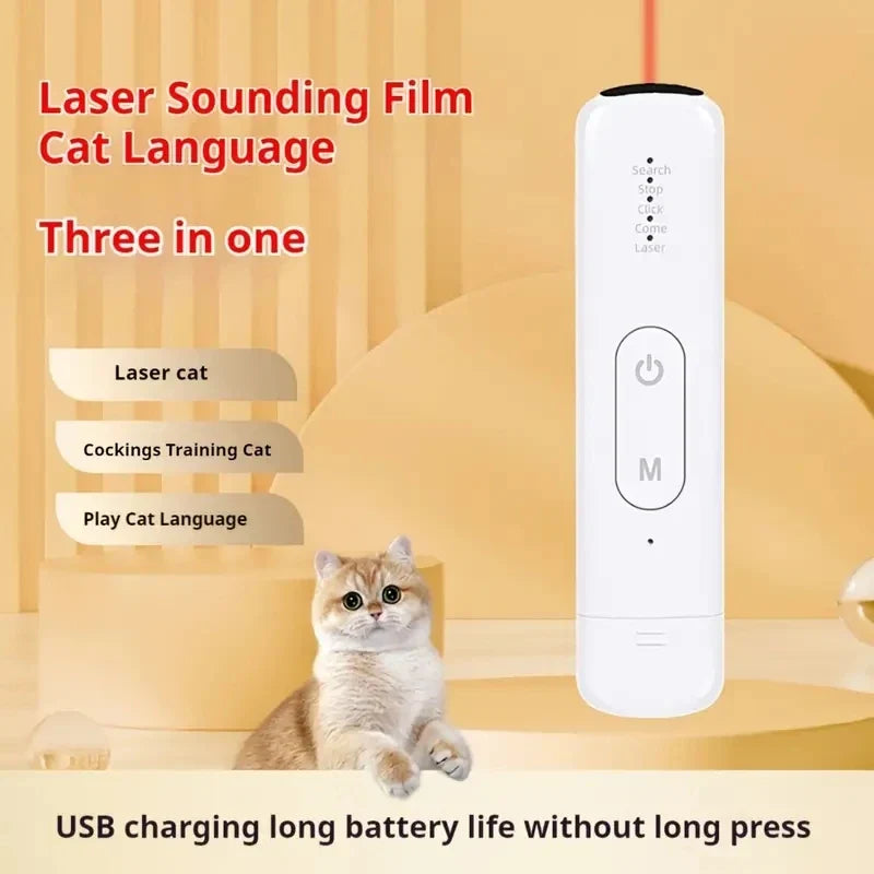 Interactive Cat Laser Toy USB Rechargeable With Multi-function Sound Emitter Training Wand Infrared Projection Plaything
