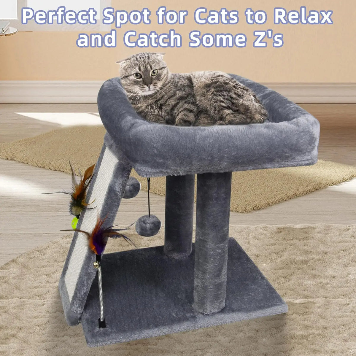 Cat Tree Tower with Cat Scratching Post for Indoor Cats, Activity Centre Climbing Tree with Scratching Board and Playful Toy Bal