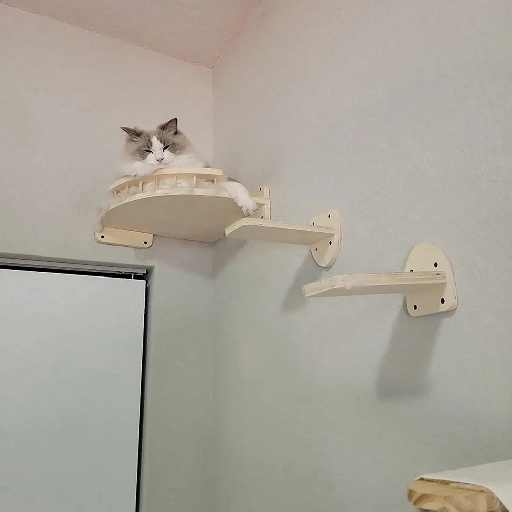 Wall Cat Accessories Cat Climbing Frame Wall Mounted Cat Scratching Board Furniture Cat Tree Hammock Cat Ladder Stairs