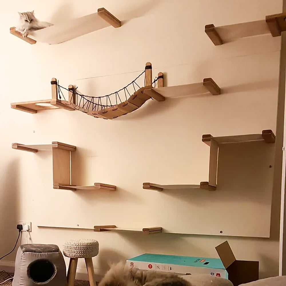 Wall Mounted Cat Bridge Multiple Cat Sisal Ladder Step Scratcher Post Cat Climbing Frame Furniture Cat Toy Scratch Board Bed