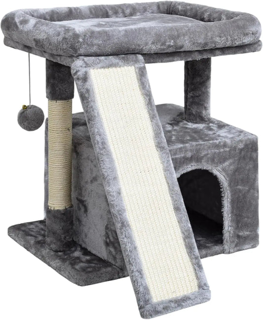Small Cat Tree for Indoor Cats, Cat Tower with Scratching Post and Board, Cat House with Perch for Kitten, Stable Condo and Stan
