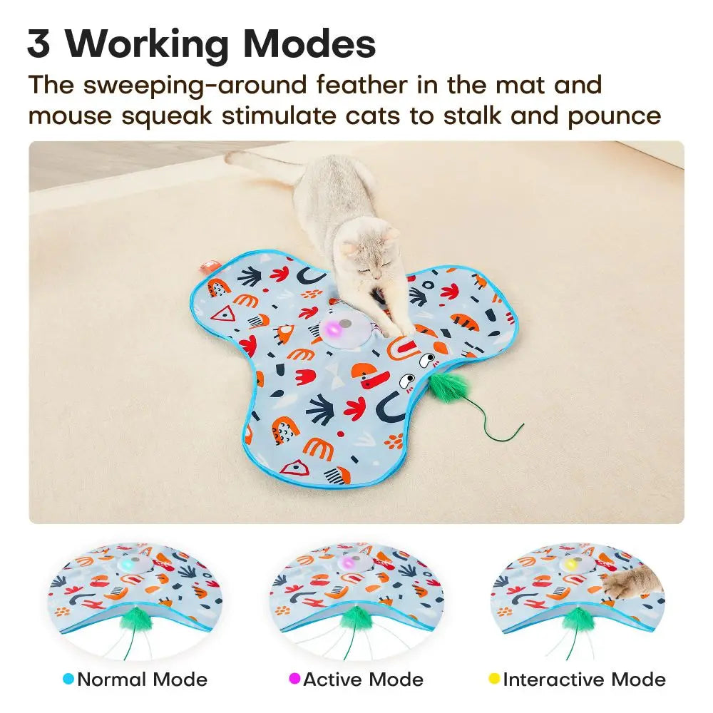 Smart Hide and Seek Cat Toy Electric Thermal Sensing Cat Catch Cover Motion Activated Real Mouse Squeaky Feather Teaser Wand