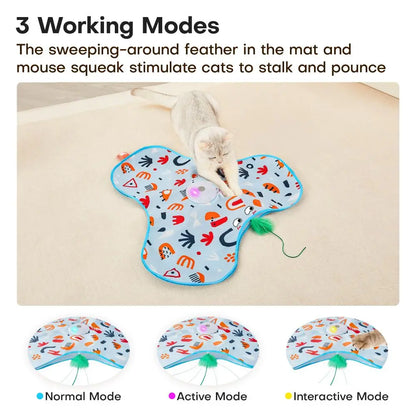 Smart Hide and Seek Cat Toy Electric Thermal Sensing Cat Catch Cover Motion Activated Real Mouse Squeaky Feather Teaser Wand