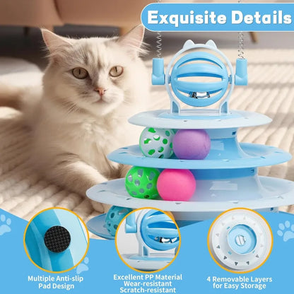Cat Toy Interactive Pet Plaything for Indoor Kitten Interactive Kitty Puzzle Ball with 2 CatTease Blue