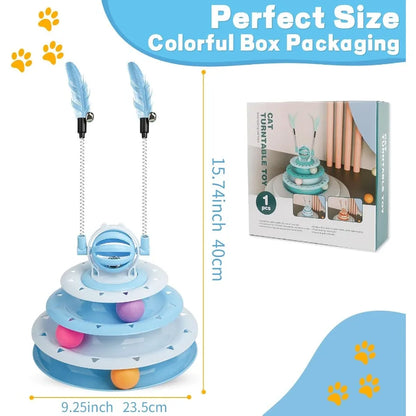 Cat Toy Interactive Pet Plaything for Indoor Kitten Interactive Kitty Puzzle Ball with 2 CatTease Blue