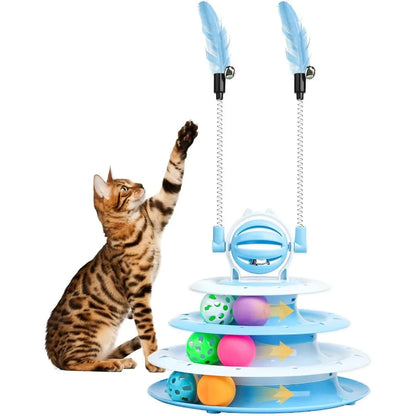 Cat Toy Interactive Pet Plaything for Indoor Kitten Interactive Kitty Puzzle Ball with 2 CatTease Blue