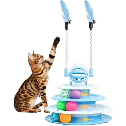 Cat Toy Interactive Pet Plaything for Indoor Kitten Interactive Kitty Puzzle Ball with 2 CatTease Blue