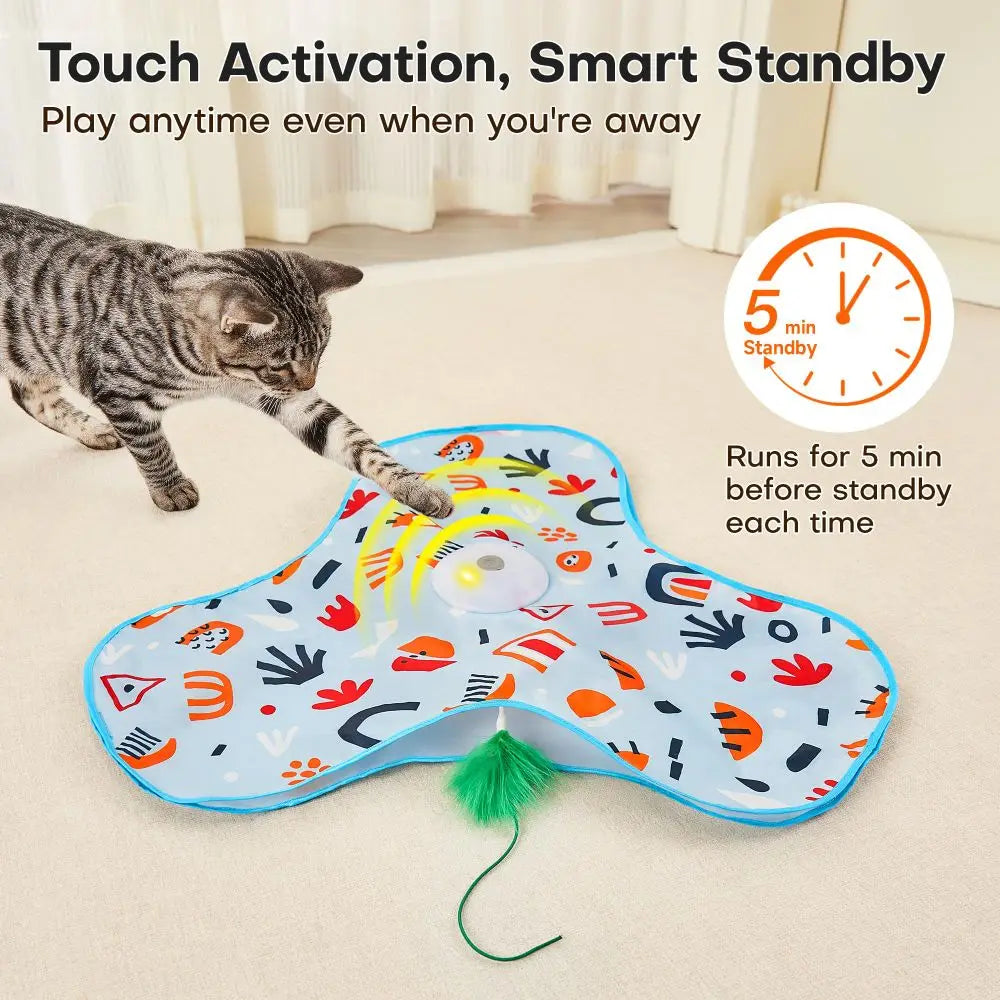 Smart Hide and Seek Cat Toy Electric Thermal Sensing Cat Catch Cover Motion Activated Real Mouse Squeaky Feather Teaser Wand