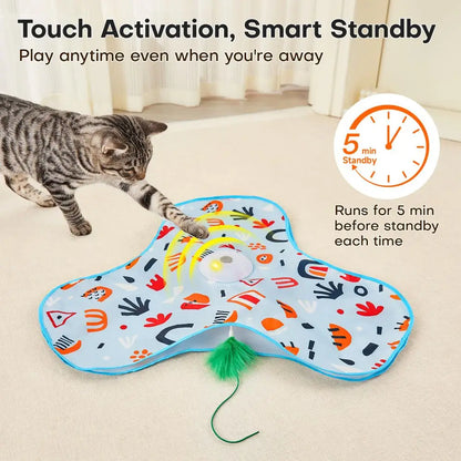 Smart Hide and Seek Cat Toy Electric Thermal Sensing Cat Catch Cover Motion Activated Real Mouse Squeaky Feather Teaser Wand