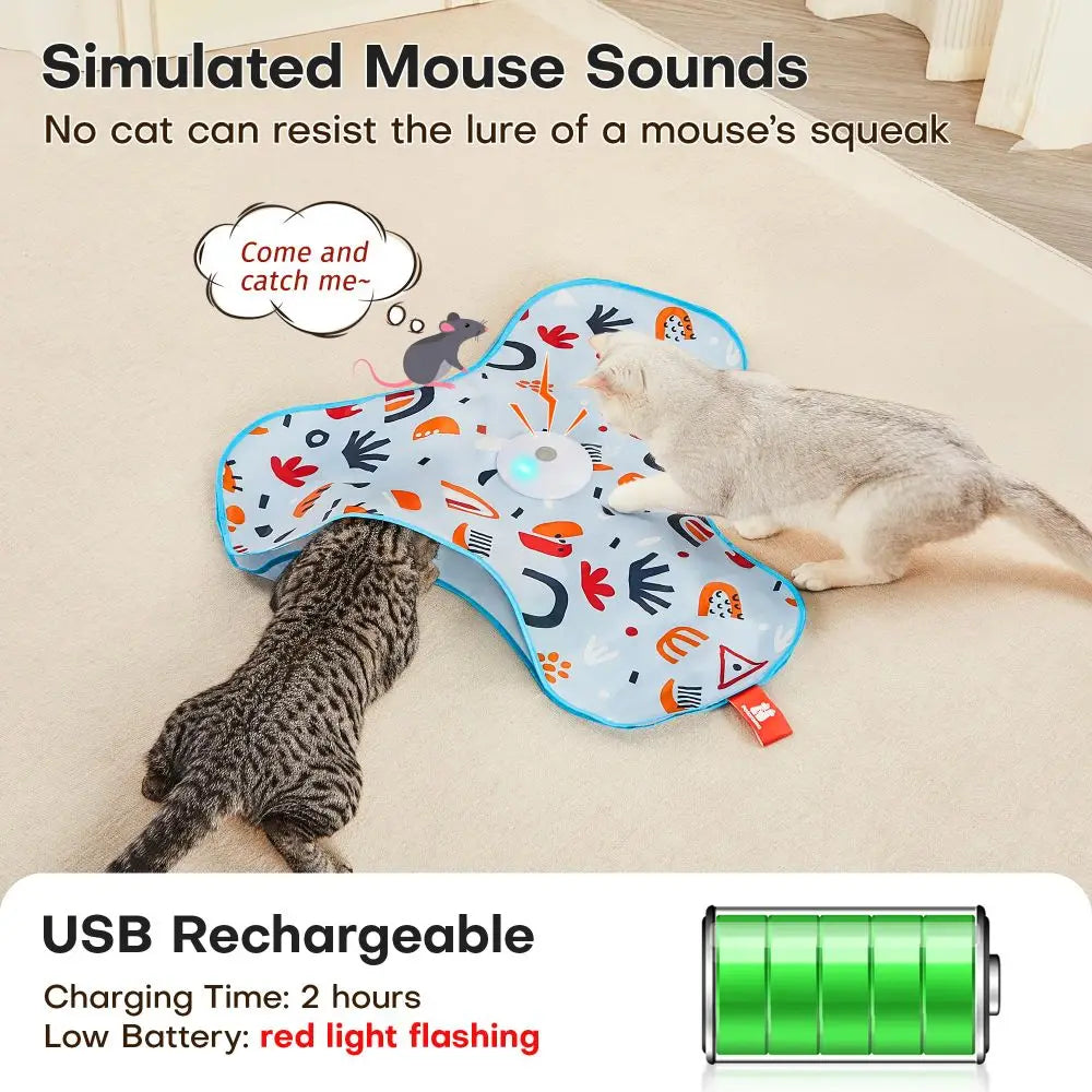 Smart Hide and Seek Cat Toy Electric Thermal Sensing Cat Catch Cover Motion Activated Real Mouse Squeaky Feather Teaser Wand