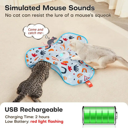 Smart Hide and Seek Cat Toy Electric Thermal Sensing Cat Catch Cover Motion Activated Real Mouse Squeaky Feather Teaser Wand