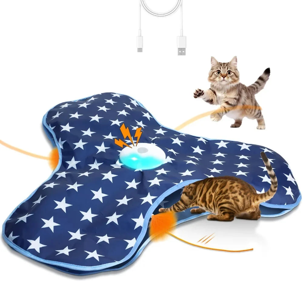 Smart Hide and Seek Cat Toy Electric Thermal Sensing Cat Catch Cover Motion Activated Real Mouse Squeaky Feather Teaser Wand