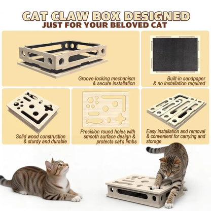 Cat Scratch Enrichment Box 3-in-1 Cat Scratch Puzzle Toy Cat Nail File Toy Protects Furniture for Indoor Cats Mental Stimulation