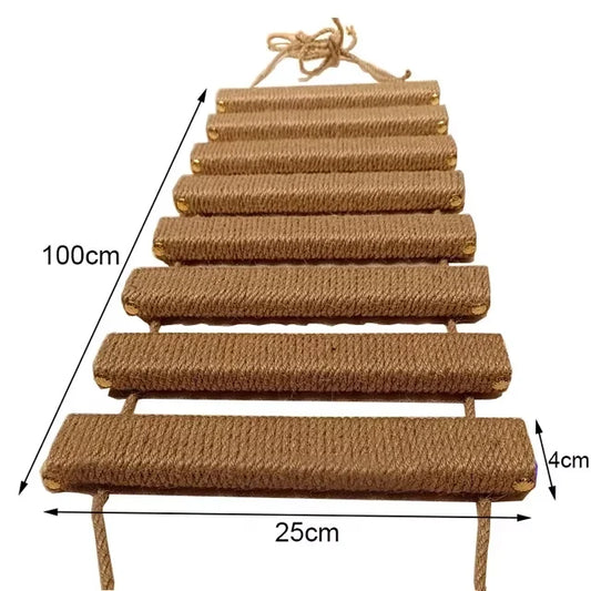 Wall-Mounted Furniture Cat Activity Center Wooden Sisal Scratcher Climber & Bridge with Rope Steps for Kittens and Adult Cats
