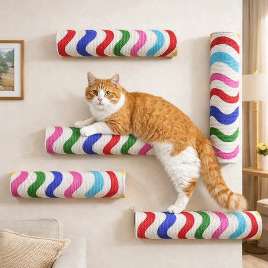 Self Adhesive Cats Scratching Post Wear Resistant Space Saving Cat Scratch Board Wall Mounted Cylinder Pet Furniture