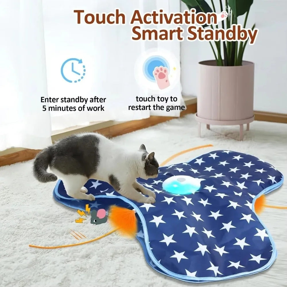 Smart Hide and Seek Cat Toy Electric Thermal Sensing Cat Catch Cover Motion Activated Real Mouse Squeaky Feather Teaser Wand